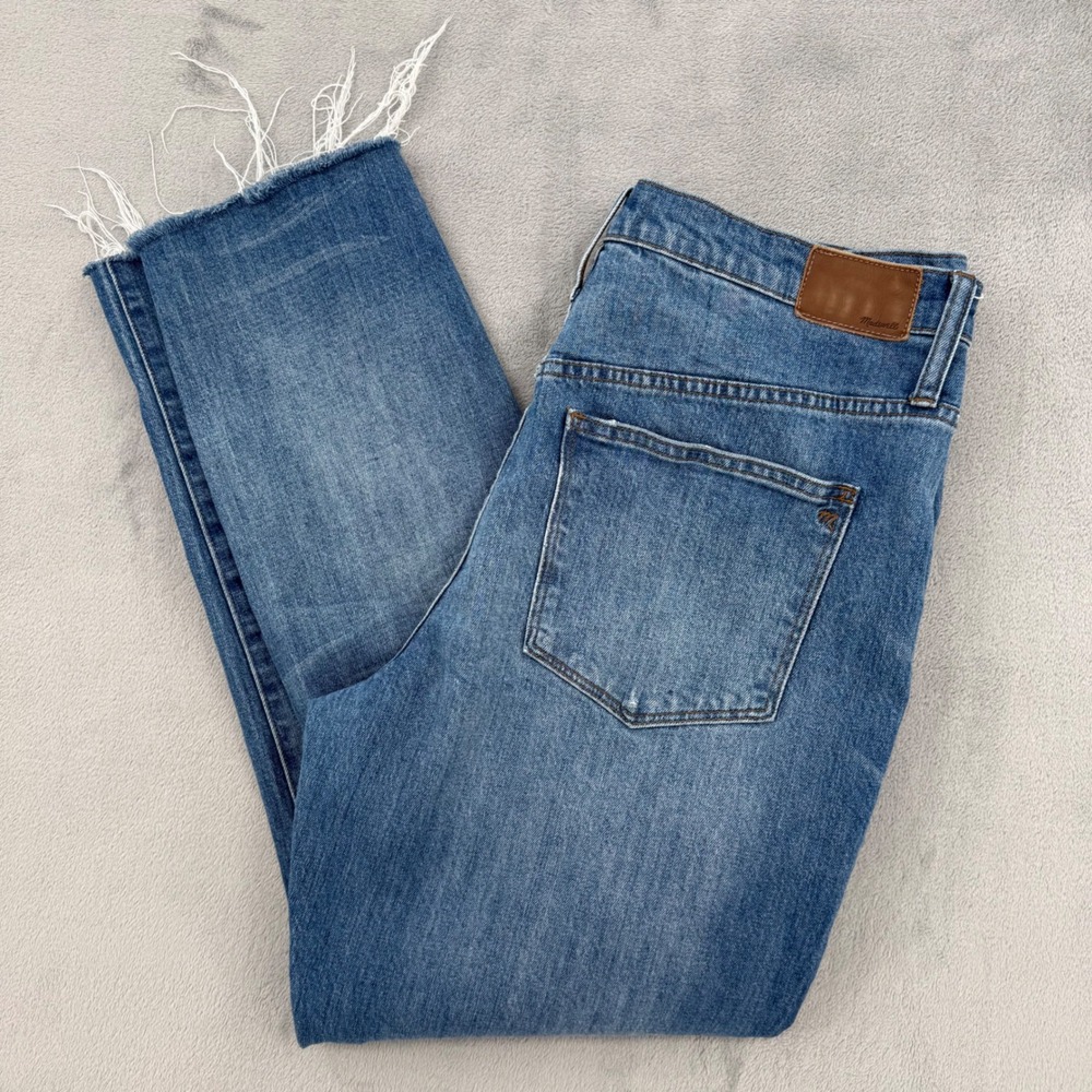 Madewell The High-Rise Slim Boyjean Distressed Raw Hem Blue Denim Women's  31‎